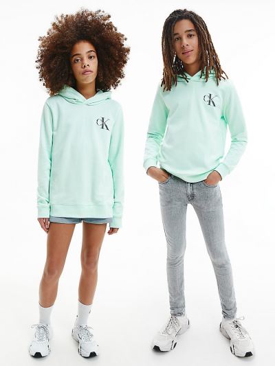 Calvin Klein Ruhák HU912057 | Calvin Klein Organic Cotton Logo Fiu Kapucnis Pulóver Zöld